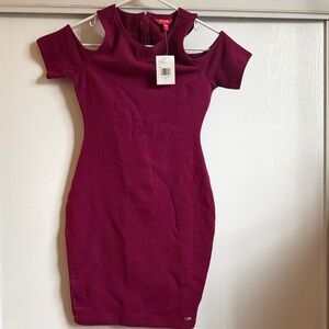 Guess Plum Cold-Shoulder Bodycon Mini Dress